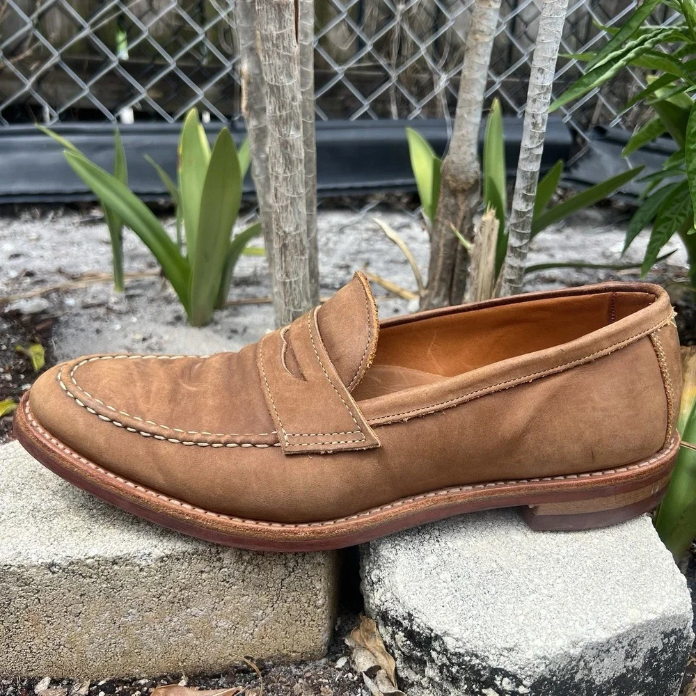 Allen Edmonds Addison Penny Loafer Mens 11.5 B Brown Nubuck Leather Dainite Sole